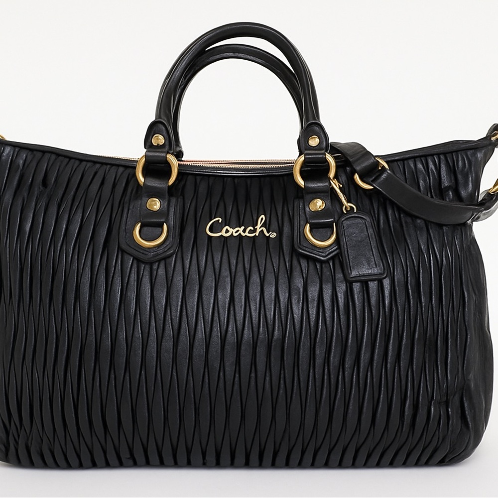 Coach Black Leather Madison Gathered Sophia Satchel Bag Purse 18617